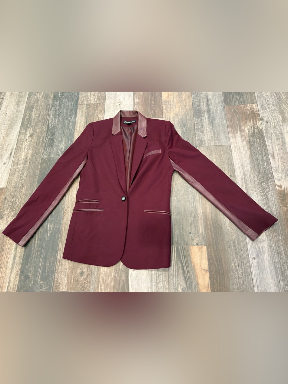 Elizabeth and James Merlot Burgundy Blazer Lambs Leather Trimmed Size 6 NWOT